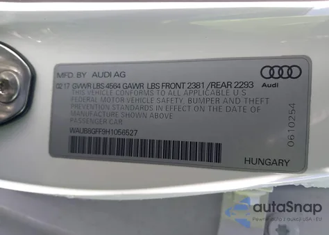 2017 Audi A3 2.0T Premium z USA, uszkodzony, nr VIN WAUB8GFF9H1056527